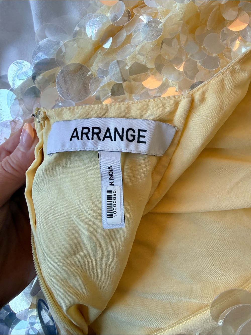 ASOS Arrange embellished disc sequin square neck full skirt midi dress in lemon - Picture 4 of 4